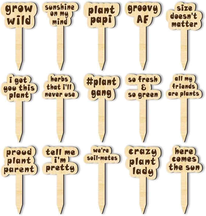 arricraft 15 Pcs Joke Punny Plant Labels, Wooden Markers T Type Tags Garden Labels with Printed Funny Phrase Wood Garden Stakes for Indoor and Outdoor Potted Seed Vegetable Unique Funny Gifts