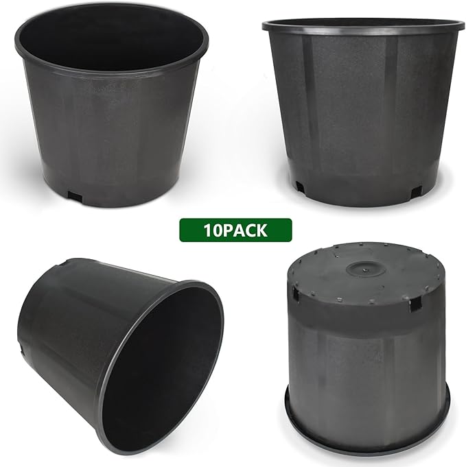 10-Pack 3.1 Gallon Round Planter Nursery Pots, Flower Plant Container Injection Molded Plastic Nursery Pots Gardening Pots for Indoor Outdoor Vegetables, Succulents, Black