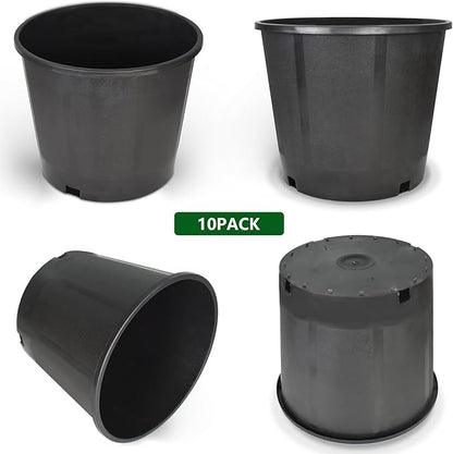 10-Pack 3.1 Gallon Round Planter Nursery Pots, Flower Plant Container Injection Molded Plastic Nursery Pots Gardening Pots for Indoor Outdoor Vegetables, Succulents, Black