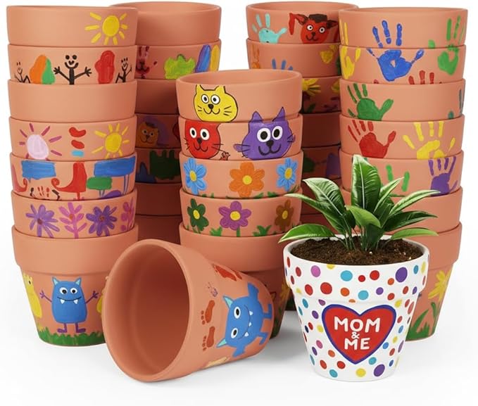 24 Pack 4 Inches Terracotta Plant Pots, Terra Cotta Planter with Drainage Holes, Perfect for Planting, Painting, Weddings and Parties