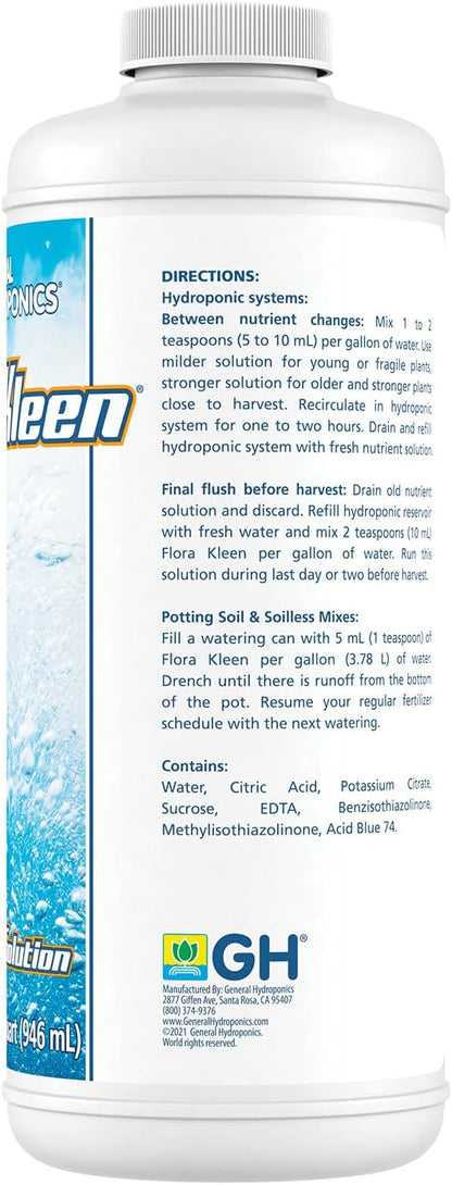 General Hydroponics FloraKleen QT - Mineral Salt Clearing Solution, 1/4 Gallon