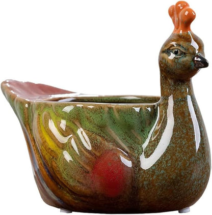 WAIT FLY Cute Animal Ceramic Flower Pot Succulent Planter-Peacock