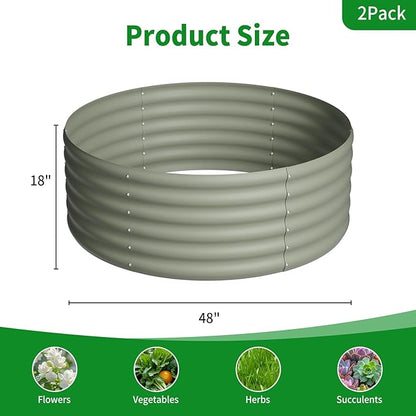DDK Galvanized Raised Garden Bed, Round Outdoor Planter Bed, 4x4x1.5ft Metal Planter Box for Gardening and Planting,2Pack,LG