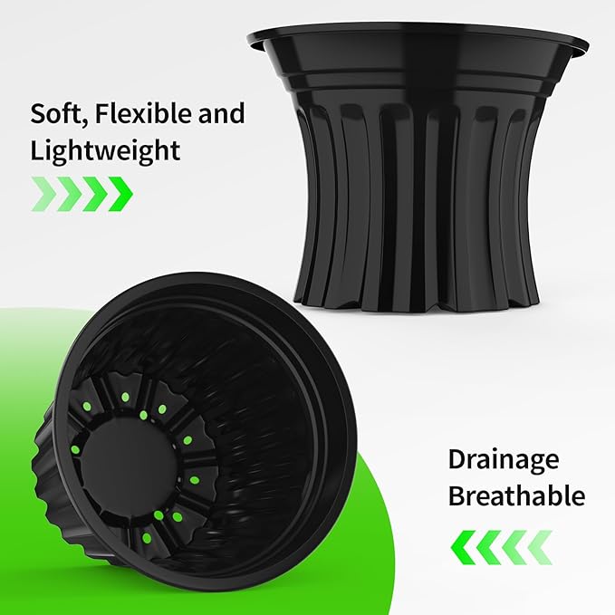 24 Pcs 5 Gallon Planter Nursery Pots, Seed Starting Pot Plastic Flower Seedling Pots with Drainage Holes Flexible Plant Container for Indoor Outdoor Garden Lawn Yard Plants Seedlings (24, 5 Gallon)