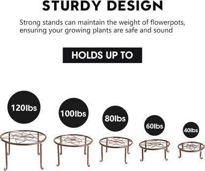 5 Pack Metal Plant Stands for Multiple Plant,Heavy Duty Flower Pot Stands for Outdoor Indoor Plants,Rustproof Iron Round Pot Shelf for Planter