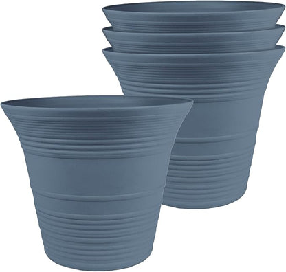 The HC Companies 7 Inch Sedona Round Self Watering Planter Pots, Lightweight UV-Resistant Plastic Indoor & Outdoor Planters, 4-Pack Flower Pots for Garden & Home Decor, Slate Blue