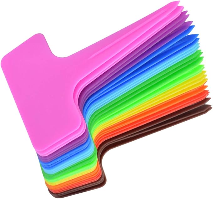 HOVEOX 300 Pieces 10 Color Plastic Plant Tags T-Type Plant Label Nursery Garden Labels Stakes for Garden Assorted Colors (300)