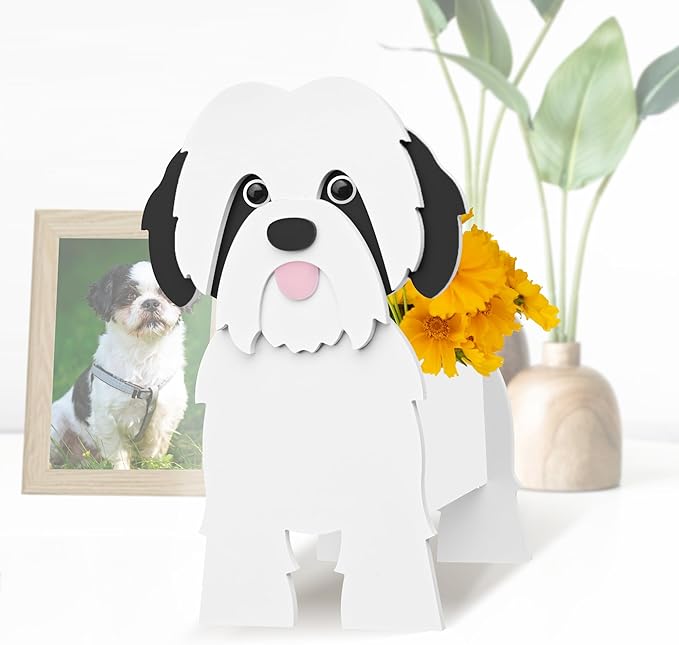 Shih Tzu Dog Planter, Cute Animal Shape Flower Planters, Plant Pots for Indoor/Outdoor Garden Decor, Unique Gifts/Souvenirs for Pet Lovers (Black)