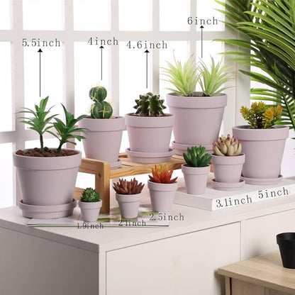 Yishang Pink Terra Cotta Pots with Saucer- 12-Pack Large Terracotta Pot Clay Ceramic Planters with Drainage Holes