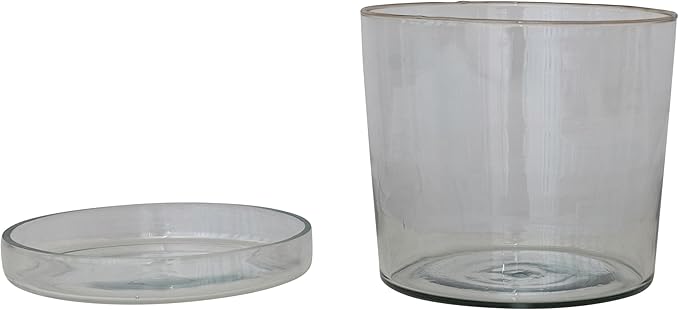 Creative Co-Op Large Hand-Blown Glass Planter with Drainage Hole and Saucer, Clear