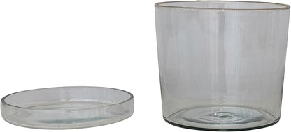 Creative Co-Op Large Hand-Blown Glass Planter with Drainage Hole and Saucer, Clear