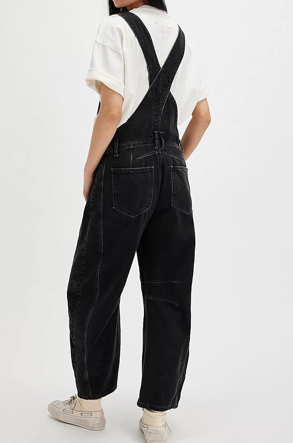 loveimgs Women Y2k Baggy Barrel Jeans Overalls Wide Leg Denim Pants Bib Overalls Jumpsuit Boyfriend Patchwork Jeans