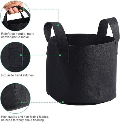 Black Felt Plants Growing Bag, Plant Grow Bags Garden Bag to Grow Vegetables, Vegetable Potato Planter Containers Flower Aeration Planting Pot Container for Planting Potatoes (3 Gallon (20 x 25cm))