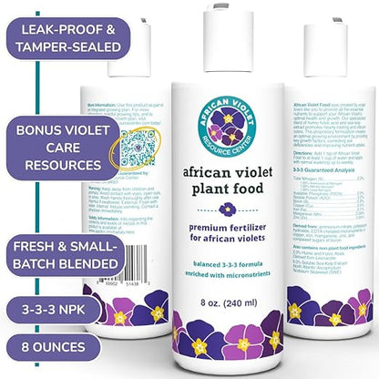 African Violet Fertilizer | Premium Liquid Plant Food for Strong Roots & Lush Blooms | Gentle, Balanced 3-3-3 Formula with Essential Micronutrients | Sea Kelp, Humic & Fulvic Acid | Made in USA | 8 oz