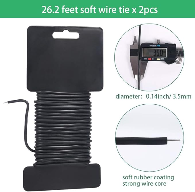 Shintop 3.5mm Garden Ties, Reusable Plant Twist Tie Black Heavy Duty Soft Plant Wire for Gardening, Home, Office (52.5 Feet)