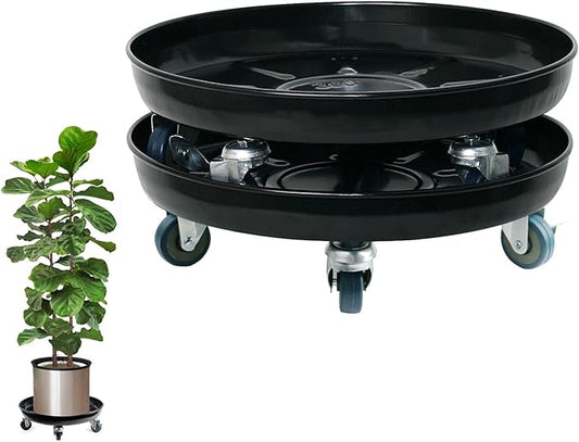 Choclaif Plant Caddy with Wheels,2 Pack Black Heavy Duty Plant Stand with Universal Wheels,Round Pot Trolley for Indoor Outdoor (12)