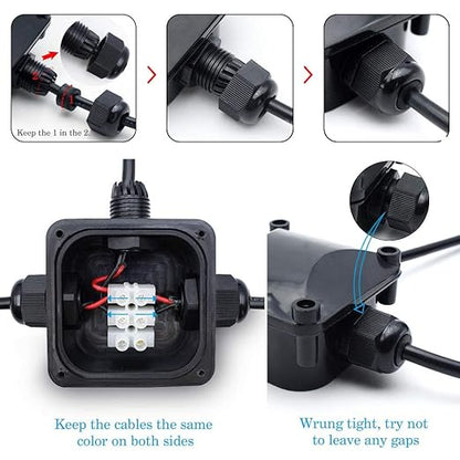 Waterproof Junction Box, IP68, 3-Way Outdoor Cable Connectors,Outdoor/External Electrical Light Junction Box Ø 6mm-10.2mm (3 Pack)