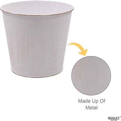 Hosley Set of 3 White Wash Finish Bucket/Pots with PVC Liner, 5" Dia x 4.75" H Ideal Gift for Floral Arrangements Wedding Home Office Party DIY Indoor Outdoor Garden Patio