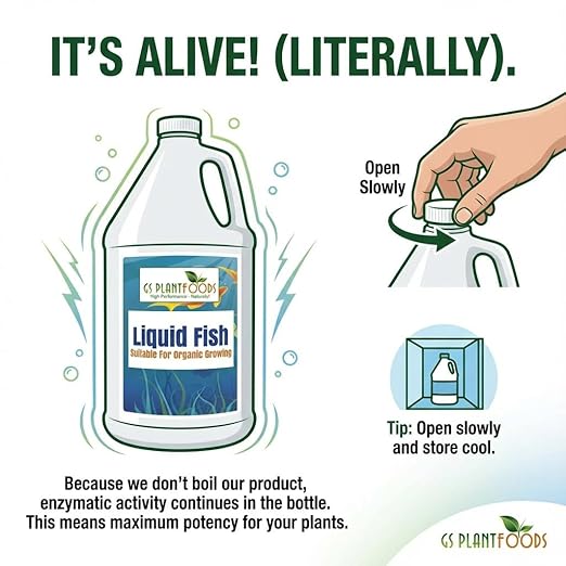 GS Plant Foods Liquid Fish Fertilizer - Organic Material Review Institute Listed (55 Gallons) – Natural Hydrolyzed Fish Fertilizer for Gardens, Lawns & Container Growing