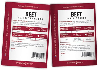 Gardeners Basics, Beet Seeds for Planting Home Garden - 5 Variety Pack Detroit Dark Red, Golden Detroit, Early Wonder, Cylindria and Chioggia Great for Spring, Summer, Fall, Heirloom Veggie Seeds