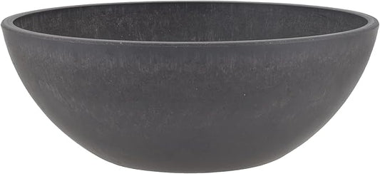 PSW Pot Collection M25DC 10-inch Plastic/Stone/Wood Composite Low Bowl Planter – No Drainage Hole (Drillable), Shallow Indoor/Outer Pot for Succulents, Bonsai, Fairy Gardens, Herbs, Dark Charcoal