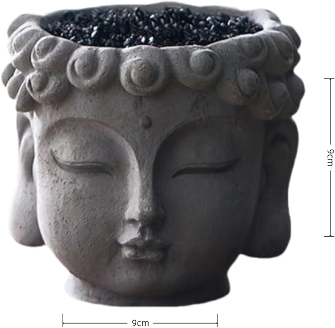 Buddha Head Planter with Drainage Hole - Zen Flower Pot for Succulents, Air Plants, Home & Office Decor, Gift for Plant Lovers (Indoor/Outdoor Use)﻿