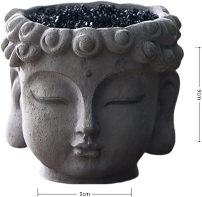 Buddha Head Planter with Drainage Hole - Zen Flower Pot for Succulents, Air Plants, Home & Office Decor, Gift for Plant Lovers (Indoor/Outdoor Use)﻿