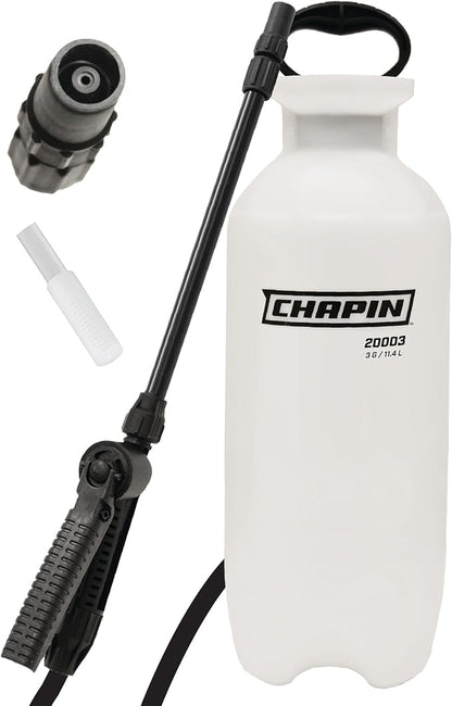 Chapin 20006 Pump Sprayer, 3‑Gallon, Lawn & Garden, Translucent Poly Tank, Funnel‑Top, SureSpray Anti‑Clog Filter, Adjustable Cone Nozzle & 34" Hose for Fertilizer, Weed & Pest Application