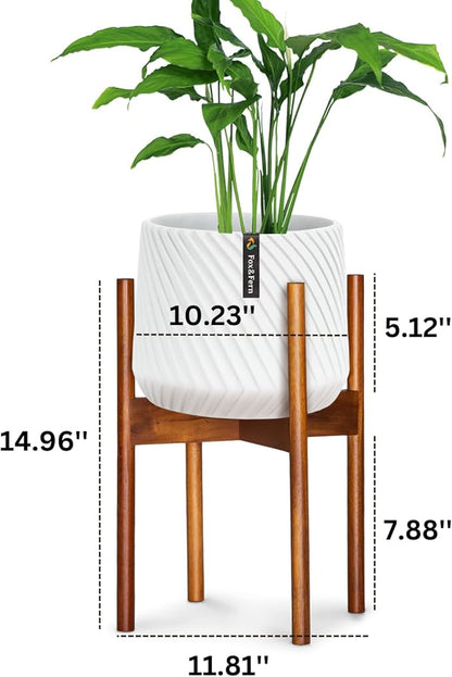 Fox & Fern Mid Century Plant Stand — 10 Inch Fixed Size Wooden Plant Stand for Indoor Planters (Not Included) - Raised Flower Pot Holder for Indoors - Plug In Design - Two Height Options - Acacia