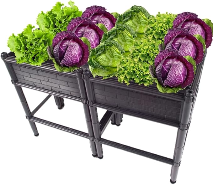 Elevated Raised Garden Bed with Legs 7" Depth Planter Box | Non-Toxic Sun Protected Material | 36" L X 24" W X 27" H for Easy Planting | Large Vegetable & Herb Backyard Patio