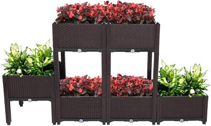 Raised Garden Beds, Planter Box, Self-Watering Plastic Planter for Indoor Outdoor Vegetables, Fruits, Potato, Flowers (6 Pcs)
