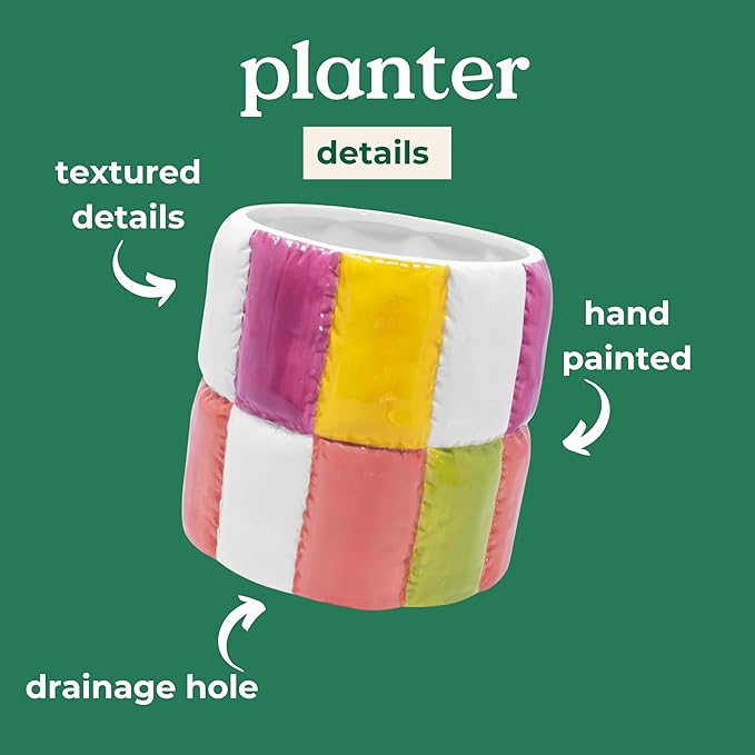 ban.do Novelty Ceramic Planter with Drainage Hole, Decorative Planter, Ceramic Planter for Home Decor, Cute Decor, Unique Planter, Colorblock
