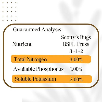 SCOTTY'S BUGS BSFL Insect Frass Organic Fertilizer, All-Purpose Plant Food for Houseplants, Gardens, Indoor Plants, Lawns, Vegetables, NPK 3-1-2, 8oz Pack