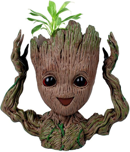 6" Cute Baby Groot Planter Pot, Smile Face Planters Head for Indoor Plant or Funny Pen Holder Flower Pot with Drainage Hole for a Tiny Succulents Plants Home Office Decor Gift Idea