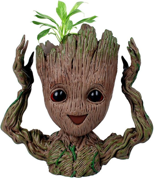 6" Cute Baby Groot Planter Pot, Smile Face Planters Head for Indoor Plant or Funny Pen Holder Flower Pot with Drainage Hole for a Tiny Succulents Plants Home Office Decor Gift Idea