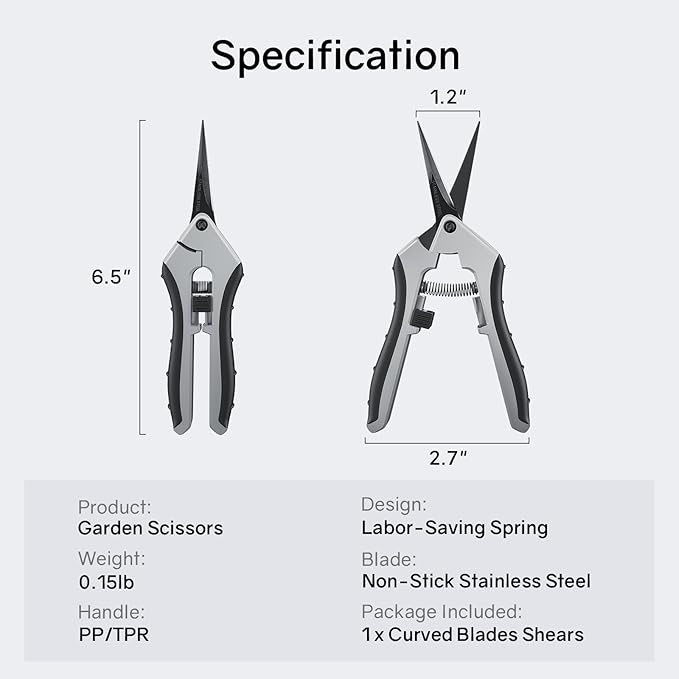 6.5" Ultra Sharp Pruning Shears - Professional Garden Scissors with Curved Stainless Steel Blades, Ergonomic Handle, Rust Resistant, Safety Lock, Trimming Scissors for Plants in Grow Tents,1-Pack