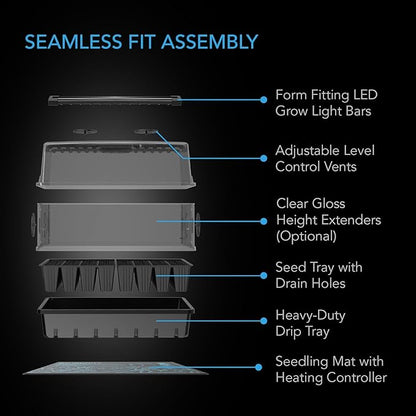AC Infinity Heavy-Duty Humidity Dome 5x8 Germination Kit, Full Spectrum LED Grow Light Bars w/Samsung LM301H EVO LEDs, Heat Mat, 3 mm Thickest Dome, Trays, Vented Panels, for Seed Starting