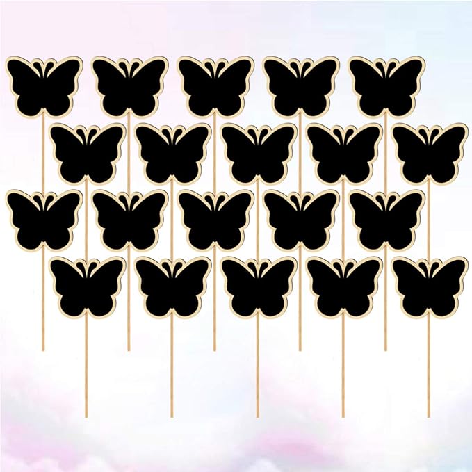 ARTIBETTER Mini Chalkboard Toppers 20 Pcs Butterfly Garden Plant Labels Creative Message Board Signs for Wedding Party Floral Decorations 6.85X3.14 Inches