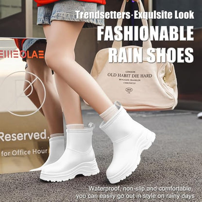 Women's Waterproof Chelsea Ankle Rain Boots, Slip-On Style, Outdoor Weather Protection