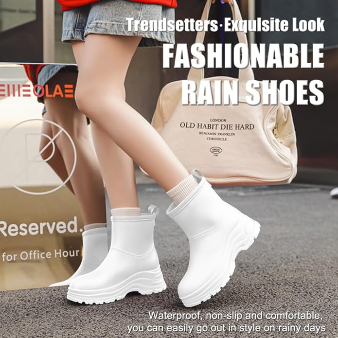Women's Waterproof Chelsea Ankle Rain Boots, Slip-On Style, Outdoor Weather Protection