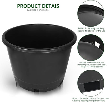 10-Pack 8.4 Gallon Round Planter Nursery Pots, Flower Plant Container Injection Molded Plastic Nursery Pots Gardening Pots for Indoor Outdoor Vegetables, Succulents, Black