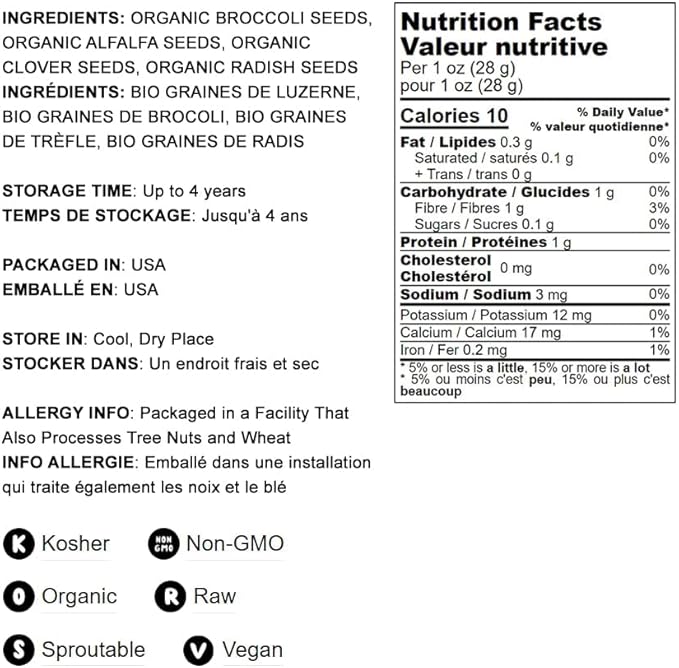 Food to Live Organic Salad Mix of Sprouting Seeds, 3 Pounds — Non-GMO Broccoli, Radish, Clover, Alfalfa. Rich Germination Rate, Non-Irradiated, Kosher, Vegan Superfood, Bulk, Rich in Sulforaphane