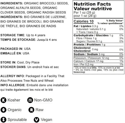 Food to Live Organic Salad Mix of Sprouting Seeds, 10 Pounds — Non-GMO Broccoli, Radish, Clover, Alfalfa. Rich Germination Rate, Non-Irradiated, Kosher, Vegan Superfood, Bulk, Rich in Sulforaphane