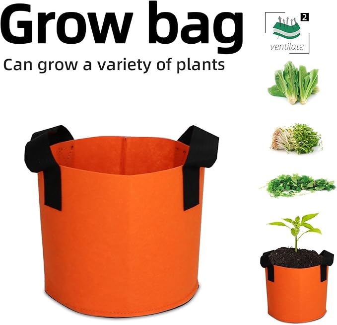 Grow Bags,Growing Pot Bags Garden Grow Bag Indoor Outdoor Fabric Aeration Plant Pot Container Flower Vegetable Pouch (Dark Orange,2 Gallon)