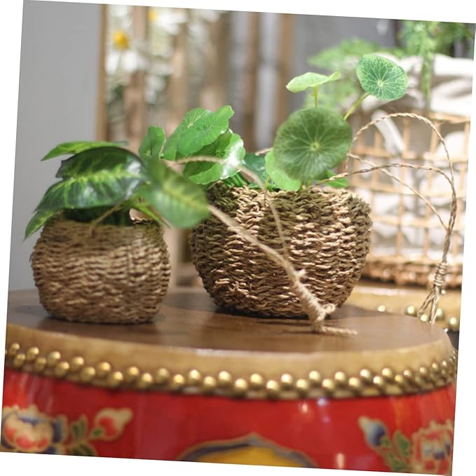 BESPORTBLE 2pcs Mini Handwoven Rope Basket for Plants Storage Decorative Hanging Storage Blanket for Home Decor for Pot Cover and Plant Unique