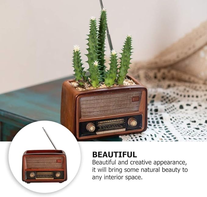 BESTOYARD Retro Creative Radio Shape Flower Pot Retro Flowerpot Succulent Flower Plant Container Desk Flower Pot Cactus Plant Pot