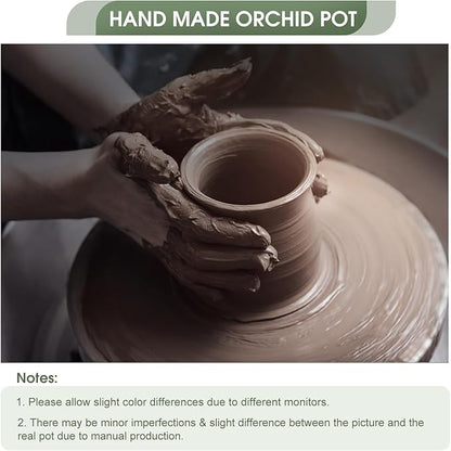 6.1 in Ceramic Orchid Pot with Holes & Saucers, Large Orchid Planter for Indoor Outdoor Home Decor, Flower Plant Pot with Drainage for Repotting, Blue