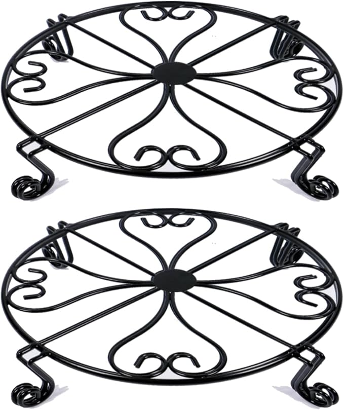 2 pack 10" 12" Rustproof Black Metal Plant Stands Heavy Duty Plants Holder Outdoor Indoor, Round Wrought Iron Sturdy Flower Planter Pot Stand, Corner Gardening Inside Potted Plant Risers - 10Inches