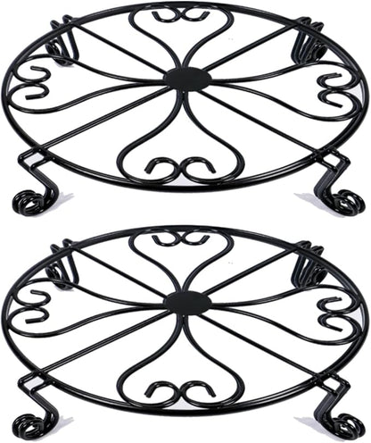 2 pack 10" 12" Rustproof Black Metal Plant Stands Heavy Duty Plants Holder Outdoor Indoor, Round Wrought Iron Sturdy Flower Planter Pot Stand, Corner Gardening Inside Potted Plant Risers - 10Inches