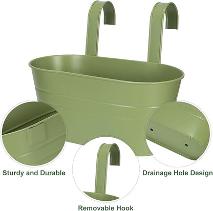 HowRU Metal Iron Flower Pots for Railing Fence Hanging Bucket Pots(5 Pcs) and Hanging Flower Pots Metal Iron Bucket Planter(10 Pcs) (Green)
